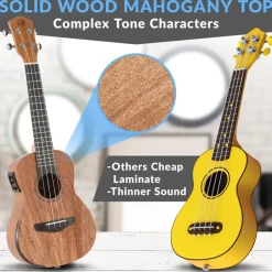 23" Acoustic Electric Ukulele, Solid Mahogany, Beveled Armrest, Natural Finish<Pyle Online