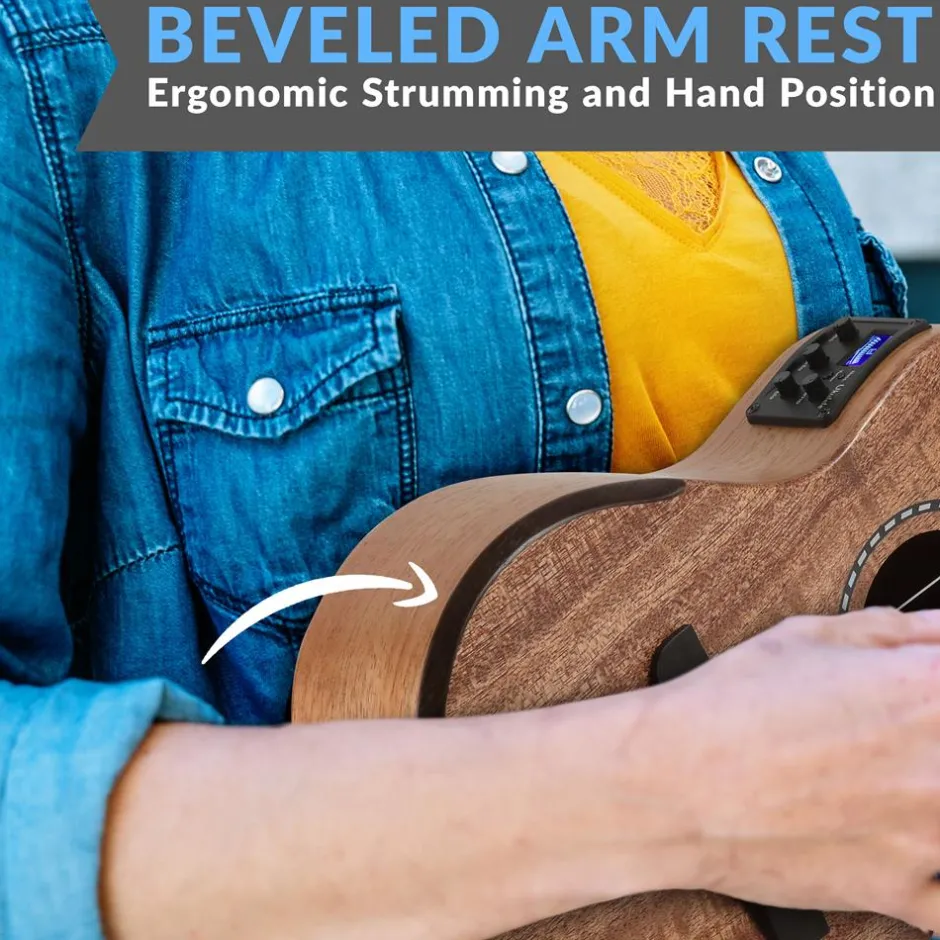 23" Acoustic Electric Ukulele, Solid Mahogany, Beveled Armrest, Natural Finish<Pyle Online