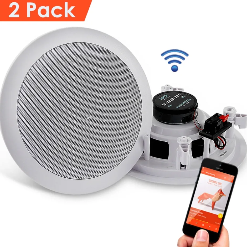 6.5" Bluetooth Ceiling Speakers 200W Flush Mount Polyprone Cone<Pyle Online