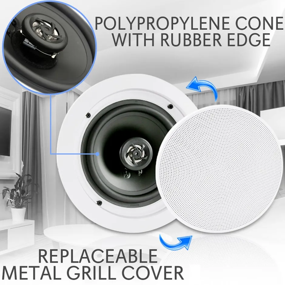 6.5" Bluetooth Ceiling Speakers 200W Flush Mount Polyprone Cone<Pyle Online