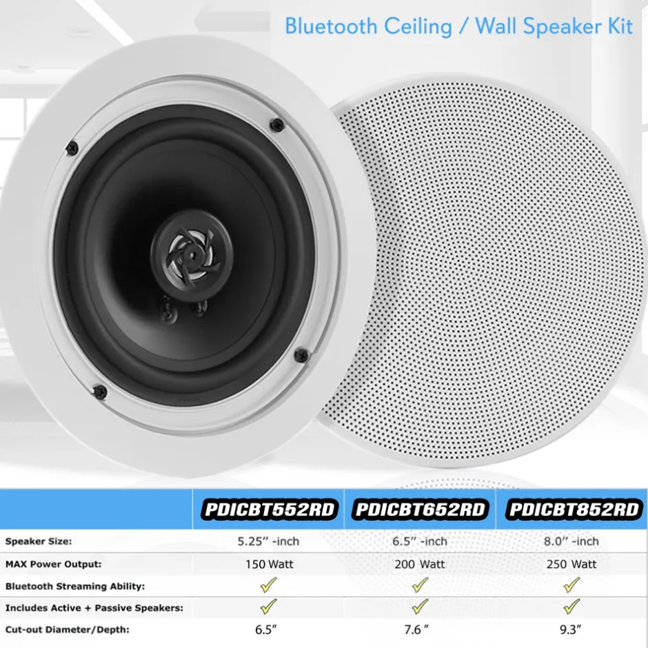 5.25" Bluetooth Ceiling/Wall Speakers 150W Flush Mount Poly Cone<Pyle Clearance