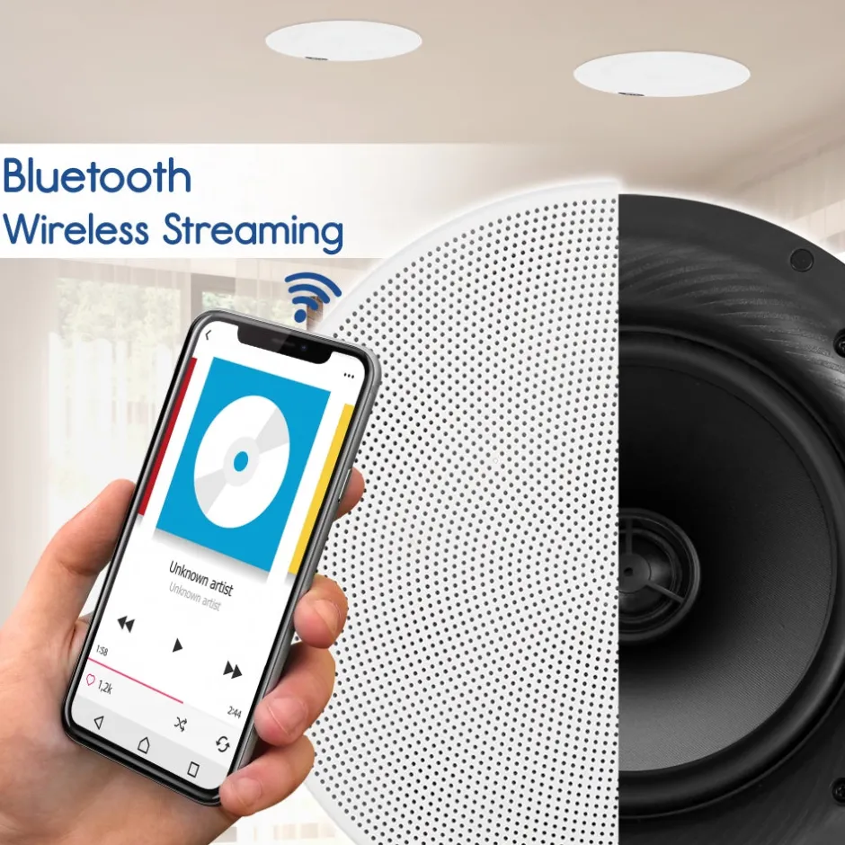 6.5" Bluetooth Ceiling/Wall Speakers 300W Dual Cone & Tweeter White<Pyle