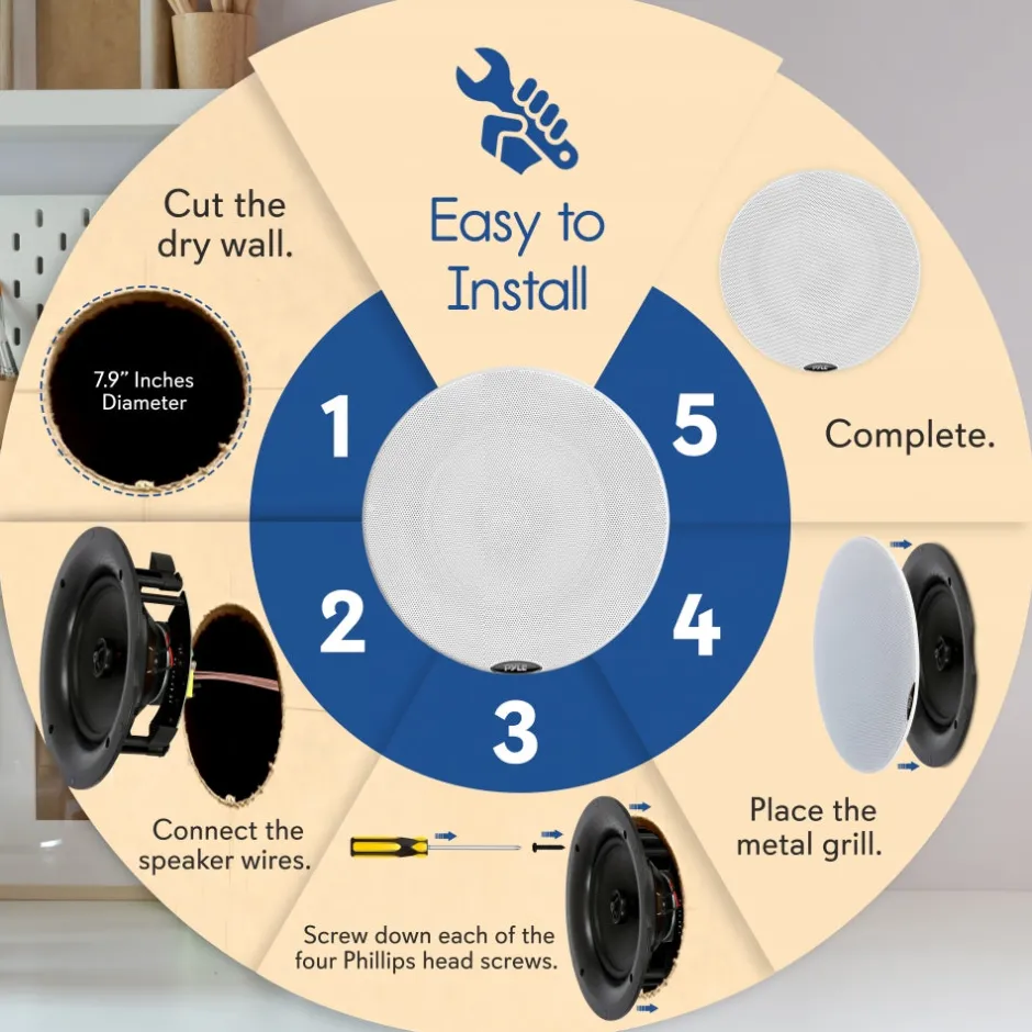 6.5" Bluetooth Ceiling/Wall Speakers 300W Dual Cone & Tweeter White<Pyle