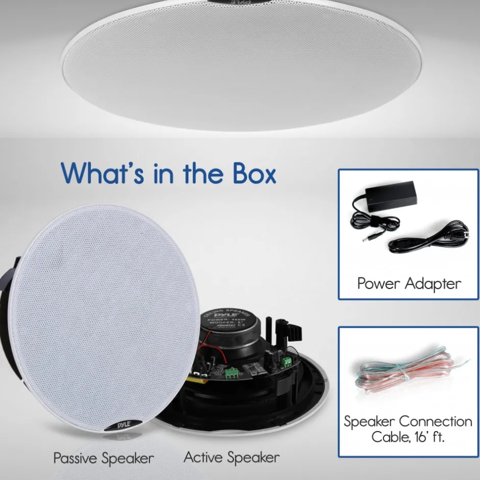 6.5" Bluetooth Ceiling/Wall Speakers 300W Dual Cone & Tweeter White<Pyle