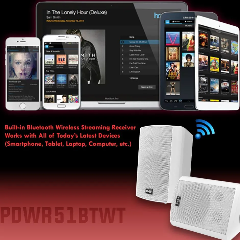 5.25" Bluetooth Speakers, Waterproof, 240W, White, Indoor/Outdoor<Pyle Clearance