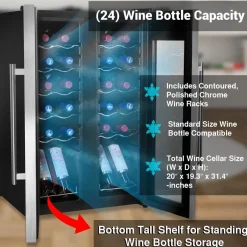 24 Bottle Wine Cooler - Quiet Compressor, Stainless Steel Door<NutriChef