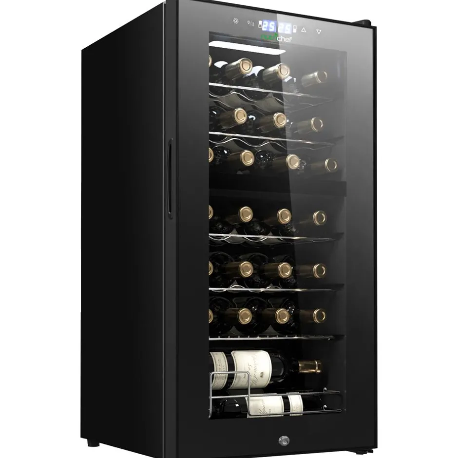 28 Bottle Wine Cooler, Dual Zone, Adjustable Temp, Ultra Quiet, Glass Door<NutriChef