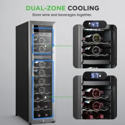 27 Bottle Wine Cooler, Dual Zone, Adjustable Temp, Stainless Steel Door<NutriChef New