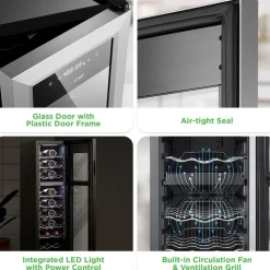 27 Bottle Wine Cooler, Dual Zone, Adjustable Temp, Stainless Steel Door<NutriChef New
