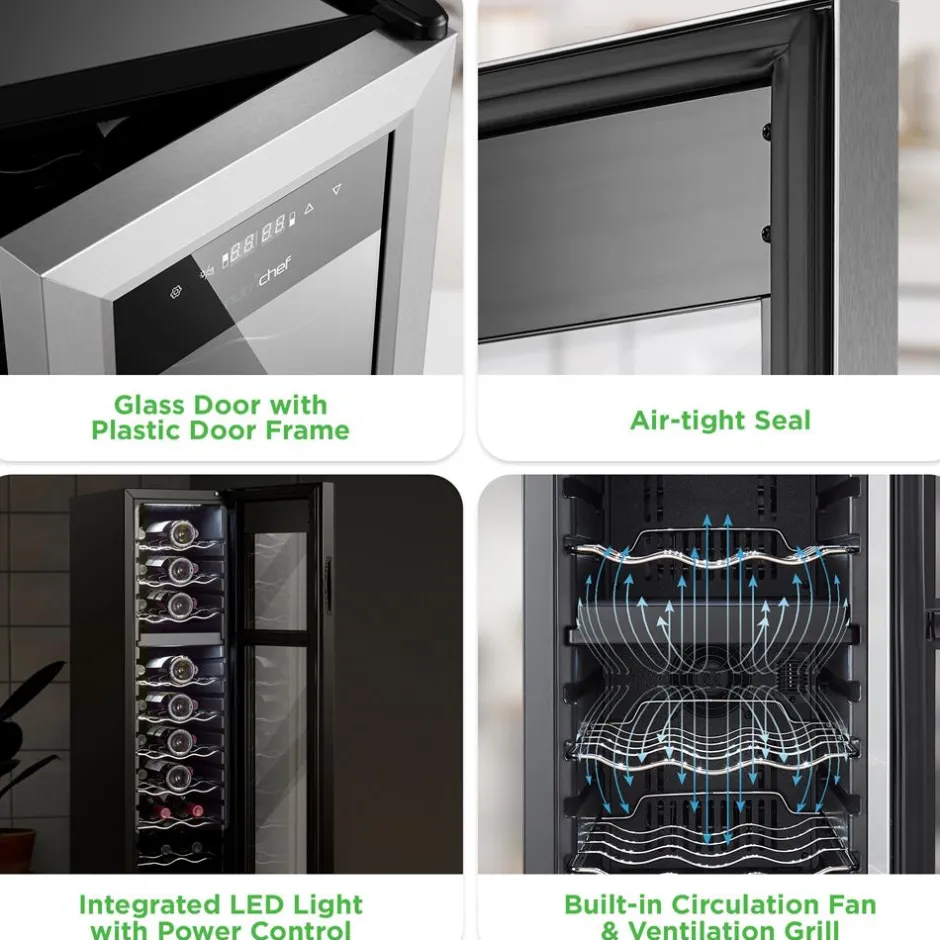 27 Bottle Wine Cooler, Dual Zone, Adjustable Temp, Stainless Steel Door<NutriChef New