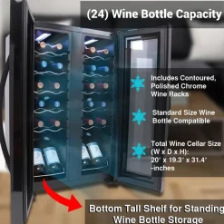 24 Bottle Wine Fridge, Dual Zone, Adjustable Temp, Glass Door, Quiet Operation<NutriChef Online