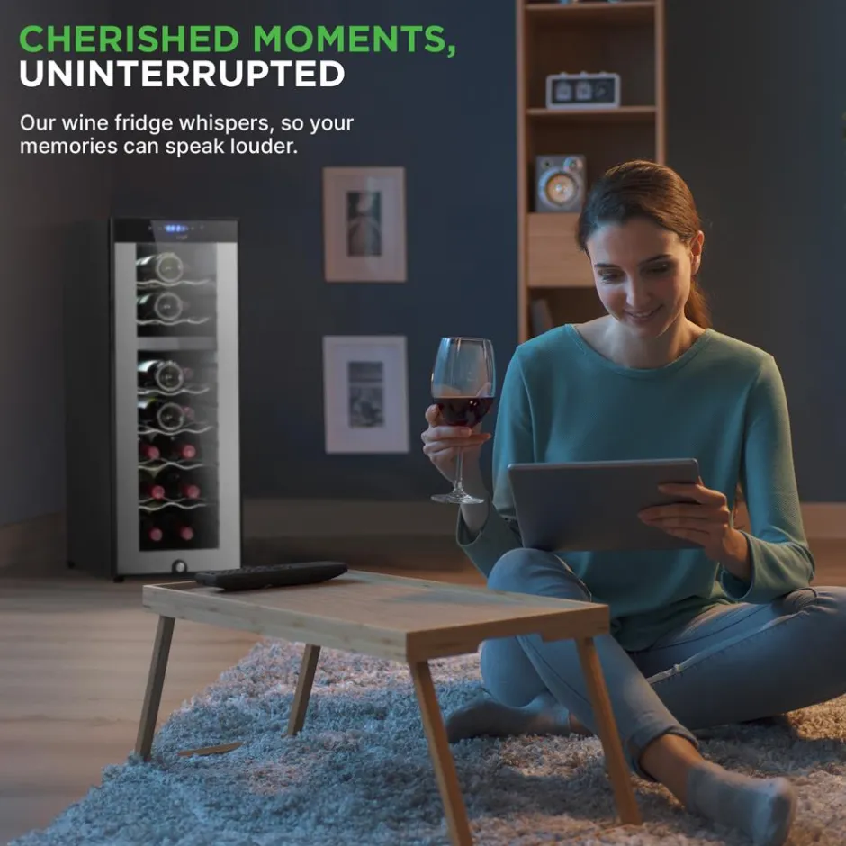 18 Bottle Wine Fridge, Dual Zone, Adjustable Temp, Quiet Operation<NutriChef Discount