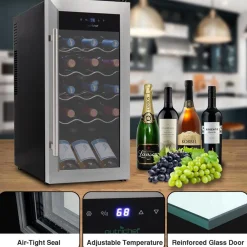 18 Bottle Wine Fridge Quiet Cooling Stainless Steel Door<NutriChef Best