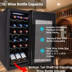 18 Bottle Wine Fridge Quiet Cooling Stainless Steel Door<NutriChef Best