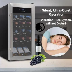 18 Bottle Wine Fridge Quiet Cooling Stainless Steel Door<NutriChef Best