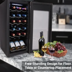 18 Bottle Wine Fridge Quiet Cooling Stainless Steel Door<NutriChef Best