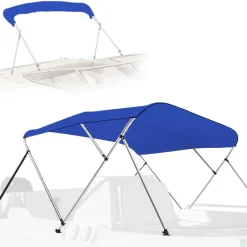 3 Bow Bimini Top Boat Cover, Waterproof 600D Canvas, Easy Install, Blue<SereneLife Clearance