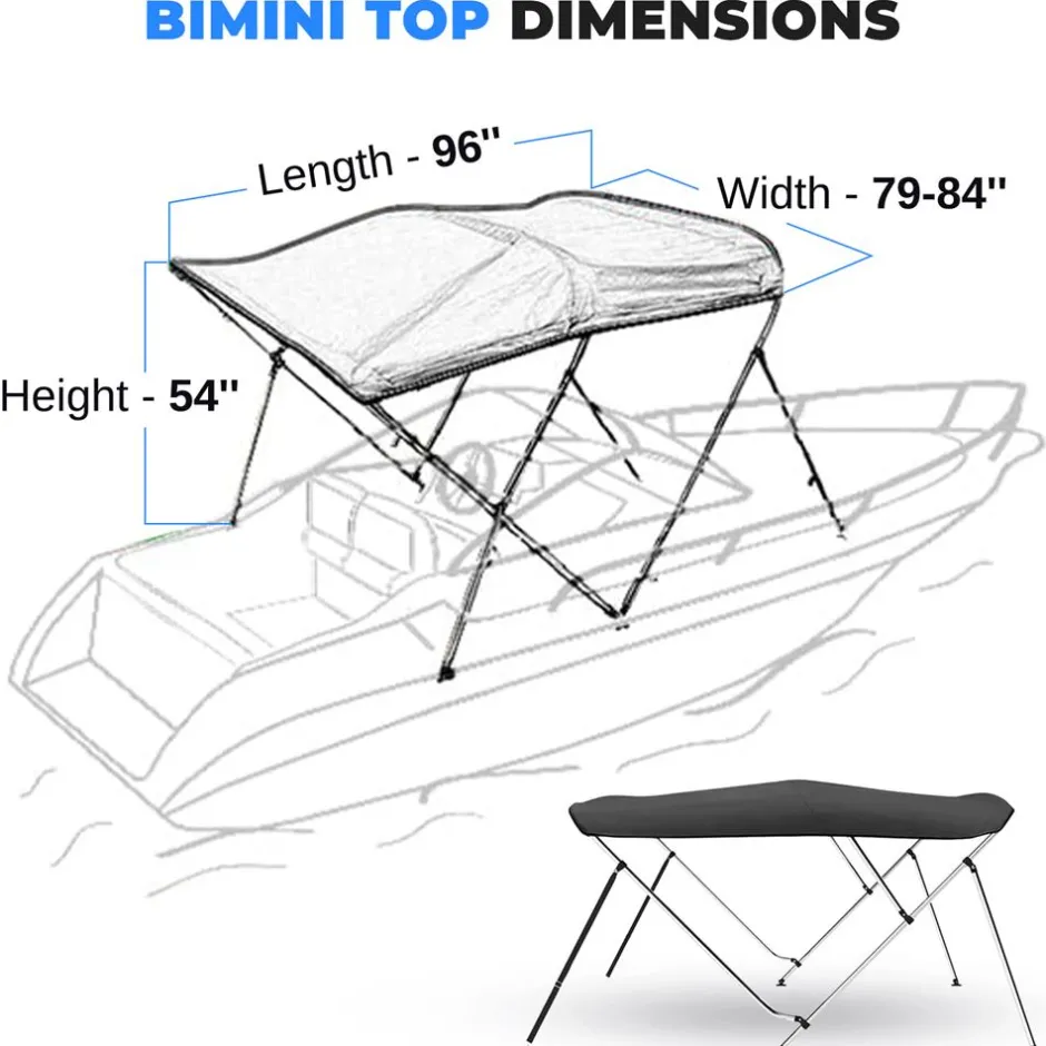 4 Bow Bimini Top Boat Cover, Waterproof UV-Resistant, Aluminum Frame, Gray<SereneLife Hot