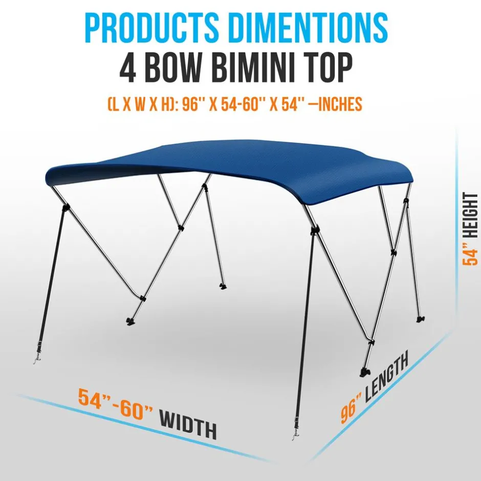 4 Bow Bimini Top Boat Cover, Waterproof Marine-Grade Canvas, Royal Blue<SereneLife Best