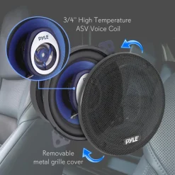 4" Car Speakers Pair - 180W Peak, Blue Poly Cone, Butyl Rubber Surround<Pyle New