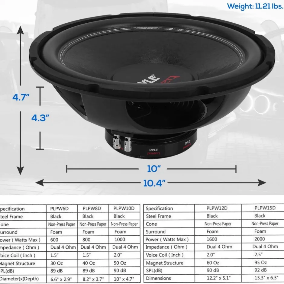 10" Car Subwoofer 1000W High Power Non-Press Paper Cone Dual 4 Ohm<Pyle Online
