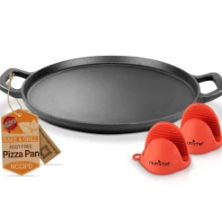 13" Cast Iron Pizza Pan - Versatile Pre-Seasoned Griddle w/ Handles<NutriChef Outlet