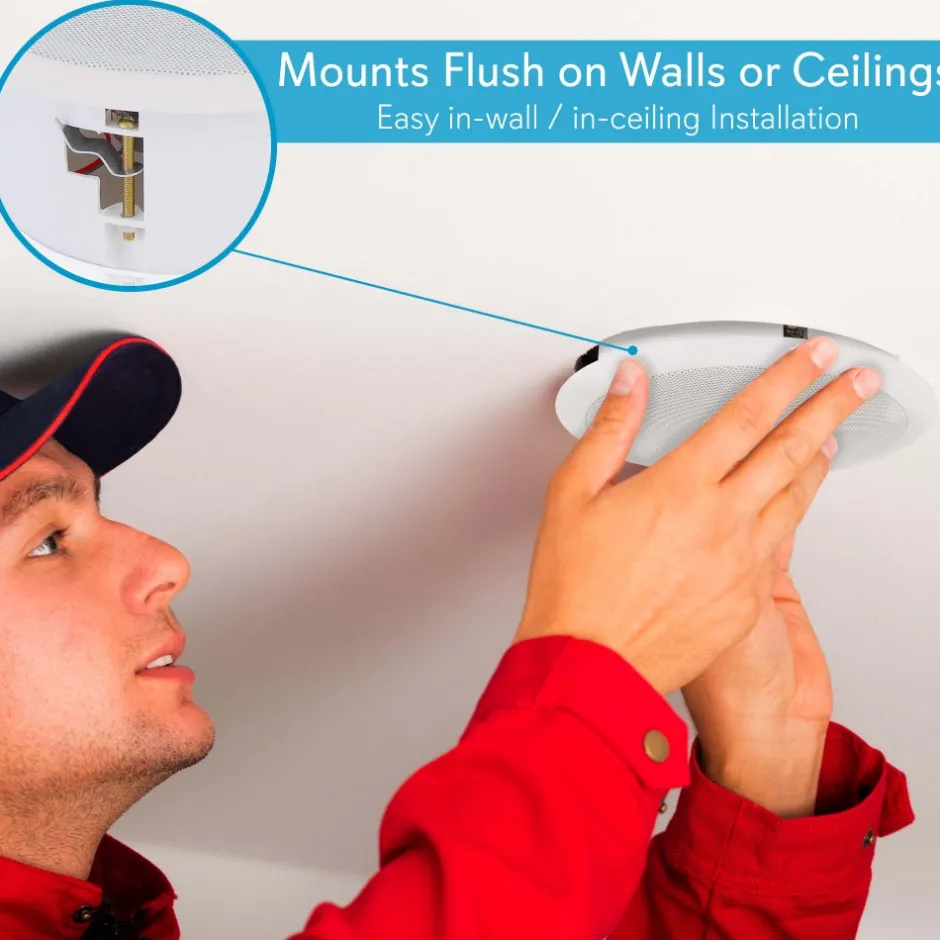 6.5" Ceiling Speaker 120W Flush Mount Easy Install White<Pyle Clearance