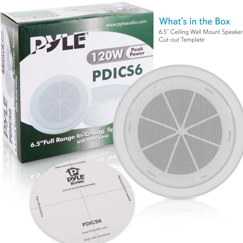 6.5" Ceiling Speaker 120W Flush Mount Easy Install White<Pyle Clearance
