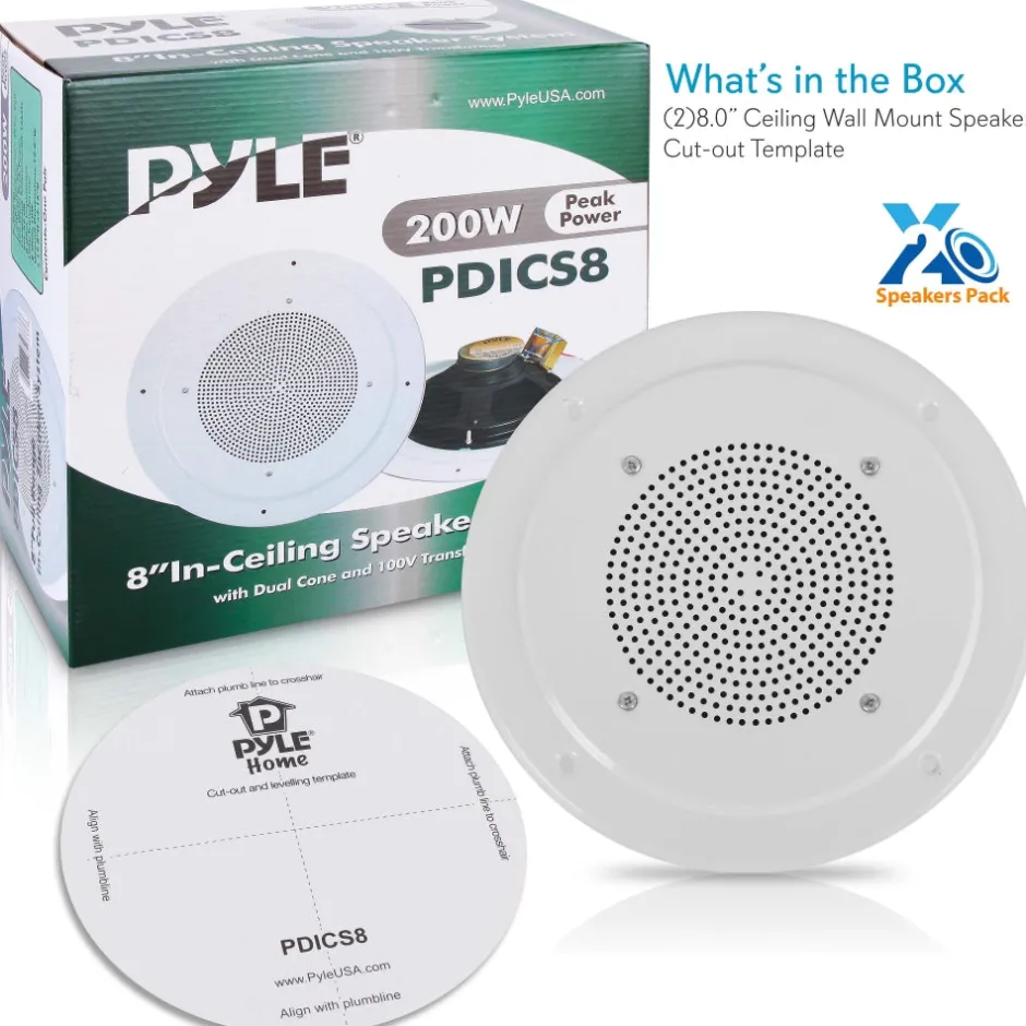 8" Ceiling Speaker 200W Flush Mount 100V Transformer White<Pyle Hot
