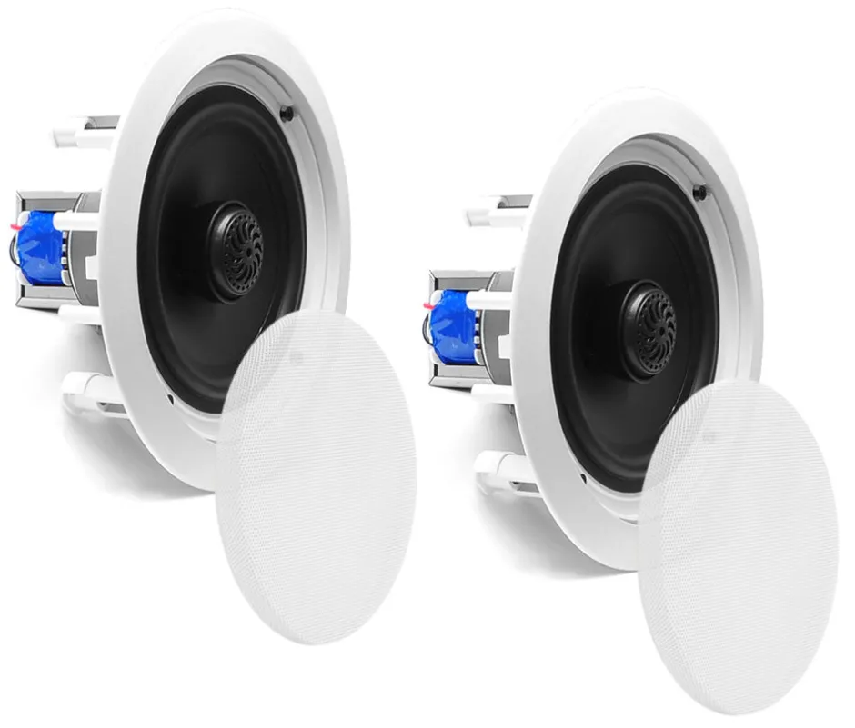6.5" Ceiling Speakers Pair, 2-Way Stereo, 250W, Flush Mount, White<Pyle
