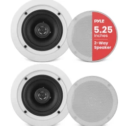 5.25" Ceiling Speakers Pair, 2-Way Stereo, Flush Mount, 150W, White<Pyle New