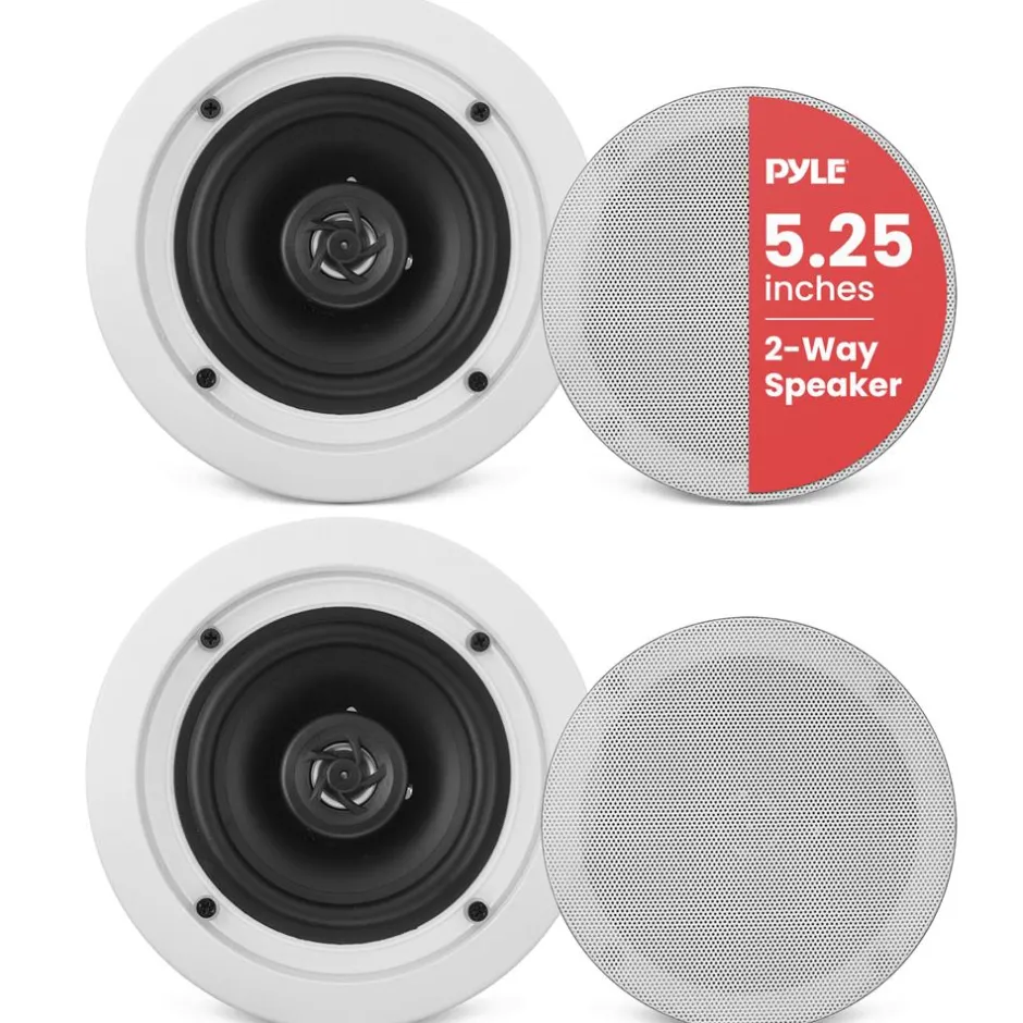 5.25" Ceiling Speakers Pair, 2-Way Stereo, Flush Mount, 150W, White<Pyle New