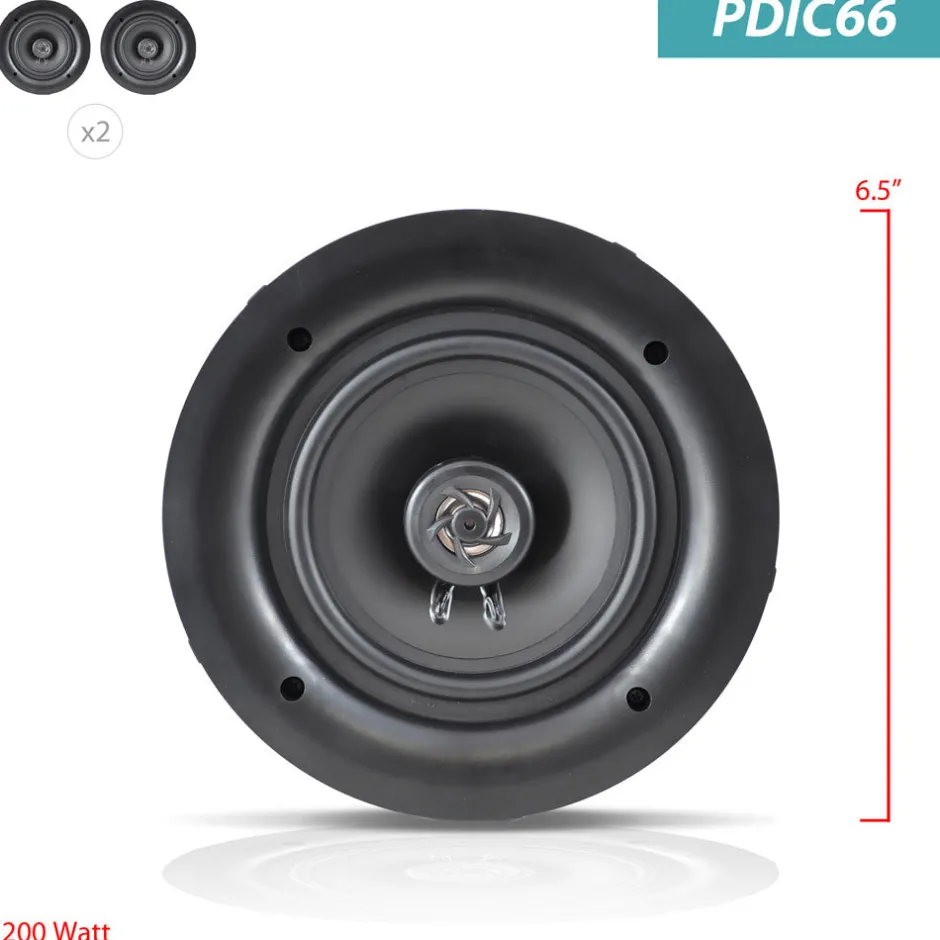 6.5" Ceiling Speakers 200W Flush Mount Polymer Tweeter White<Pyle Discount