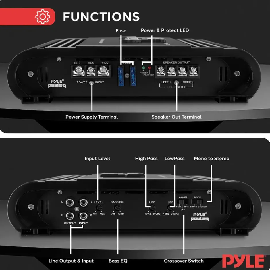 2 Channel Car Amplifier 2000W Bridgeable MOSFET Silver RCA Inputs<Pyle