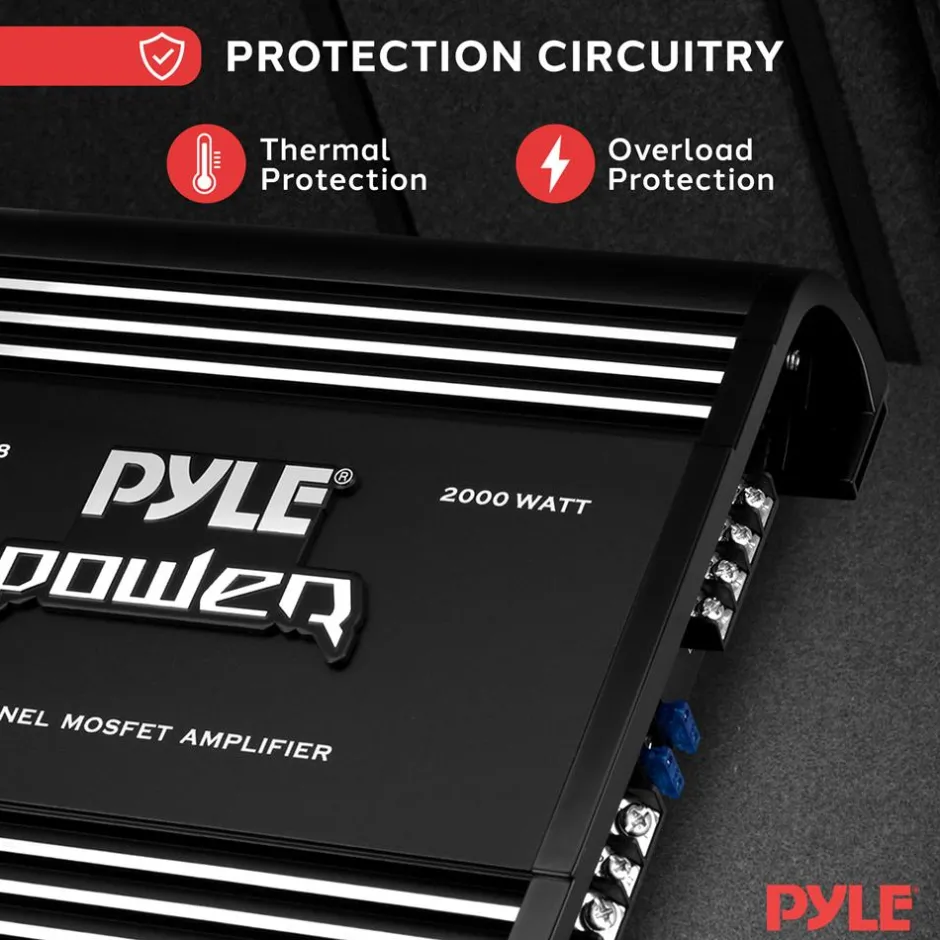 2 Channel Car Amplifier 2000W Bridgeable MOSFET Silver RCA Inputs<Pyle