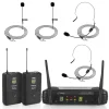 2 Channel Wireless Mic System - Portable UHF, 160' Range, 2 Headsets, 2 Lavalier<Pyle Sale