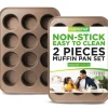 12 Cup Nonstick Muffin Pans, Easy Release Carbon Steel, Gold<NutriChef New
