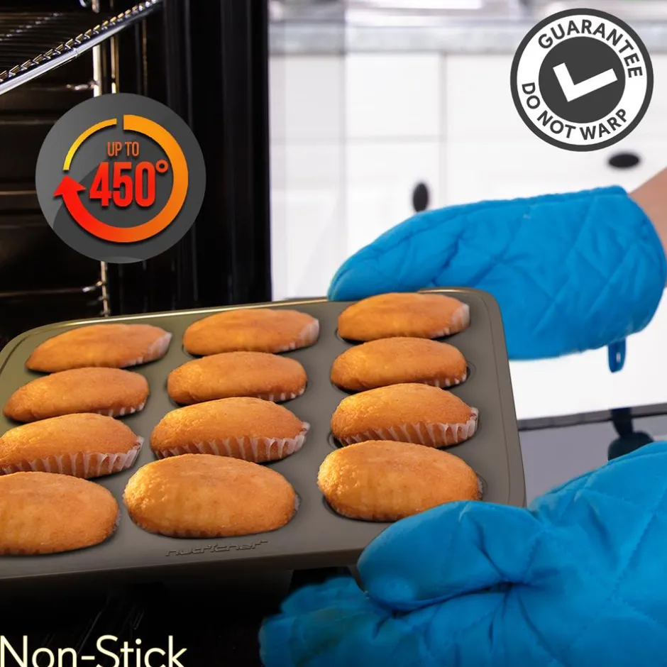 12 Cup Nonstick Muffin Pans, Easy Release Carbon Steel, Gold<NutriChef New