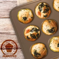 12 Cup Nonstick Muffin Pans, Easy Release Carbon Steel, Gold<NutriChef New