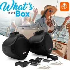 6.5" Dual Marine Speakers, 200W Waterproof, Poly Mica Cone, Black<Pyle Best
