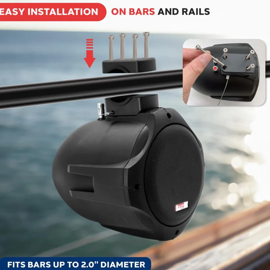 8" Dual Marine Speakers, 300W Waterproof, Poly Mica Cone, Black<Pyle Sale
