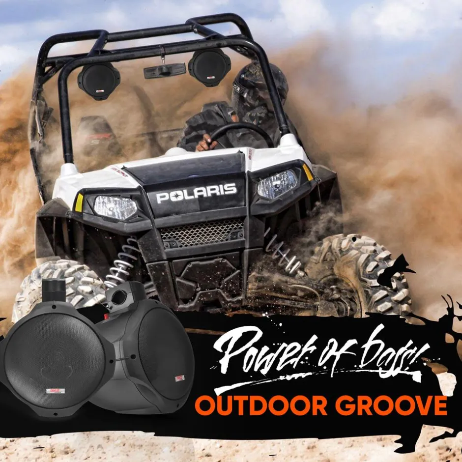 8" Dual Marine Speakers, 300W Waterproof, Poly Mica Cone, Black<Pyle Sale