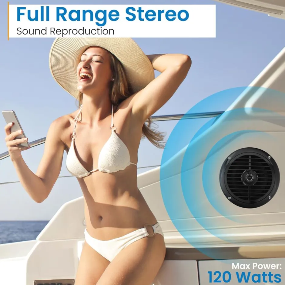 6.5" Dual Marine Speakers, Waterproof, 120W, Polyprone Cone<Pyle Online
