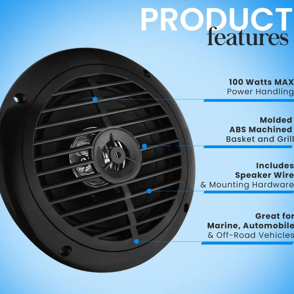6.5" Dual Marine Speakers, Waterproof, 120W, Polyprone Cone<Pyle Online
