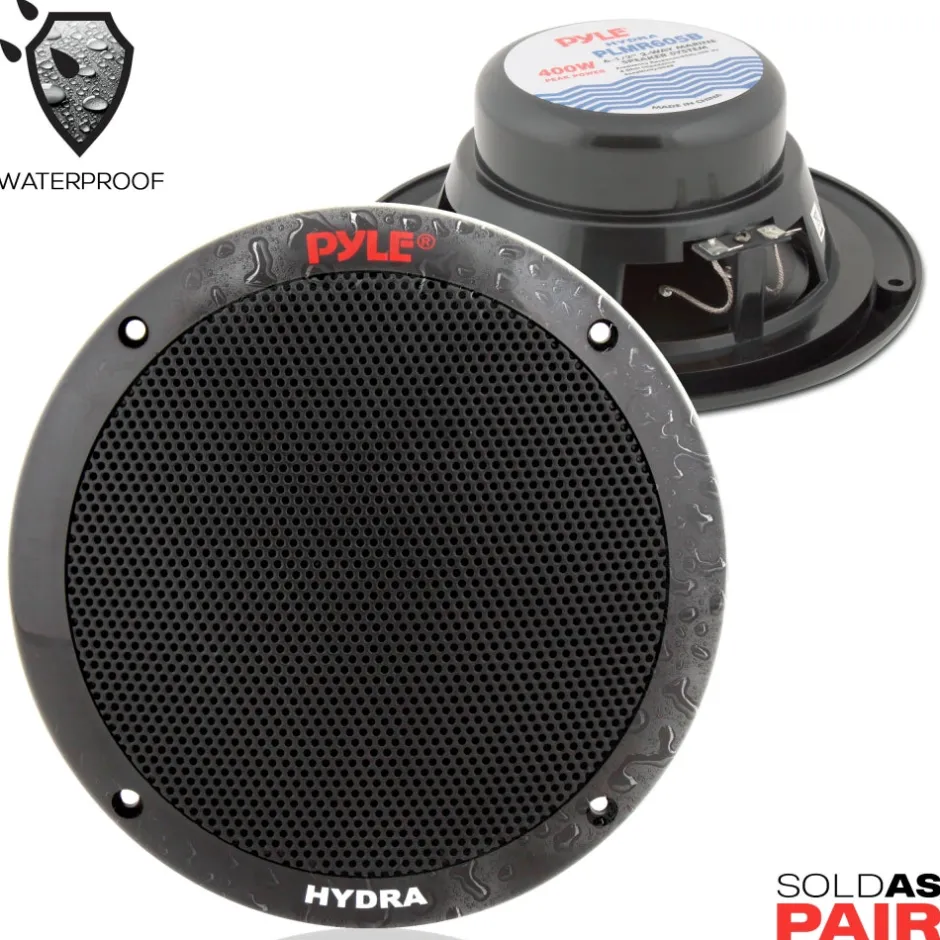 6.5" Dual Marine Speakers, Waterproof, 400W, Polyprone Cone, Black<Pyle Outlet