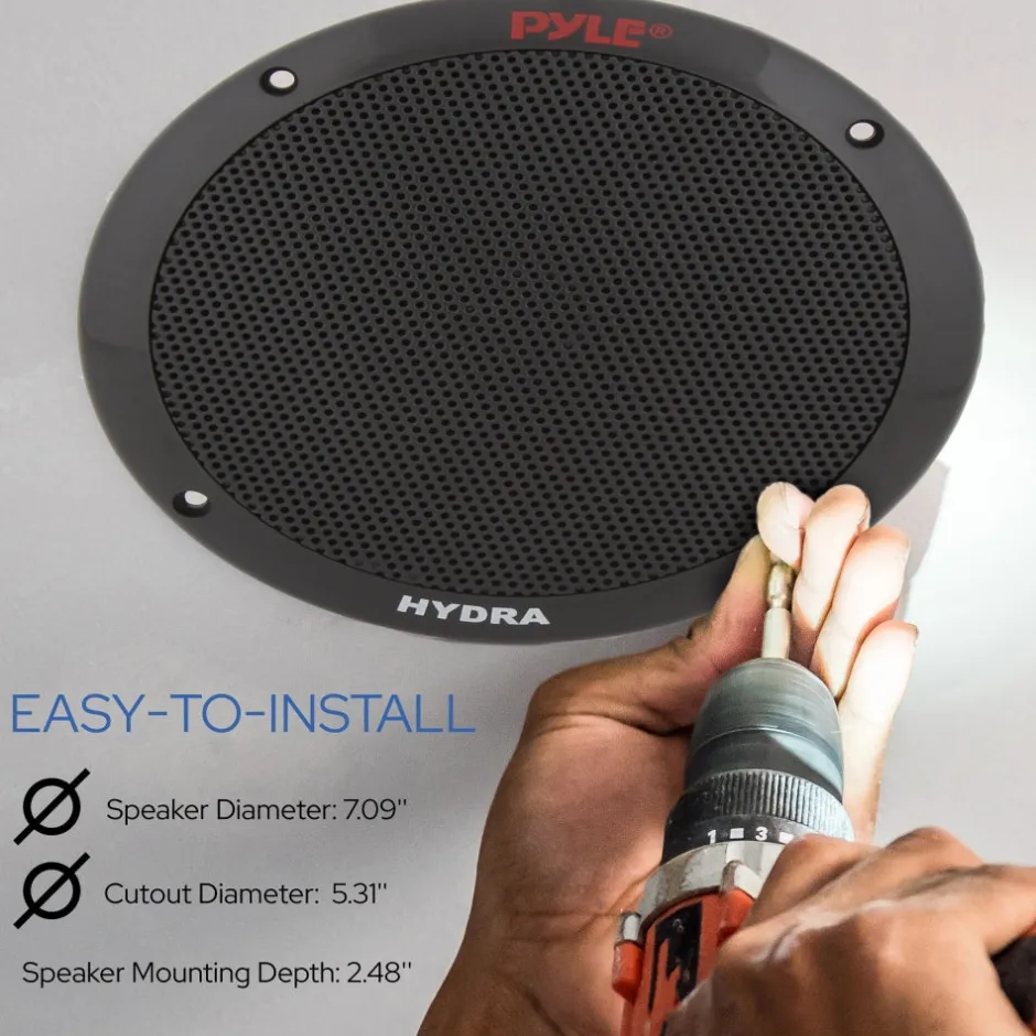6.5" Dual Marine Speakers, Waterproof, 400W, Polyprone Cone, Black<Pyle Outlet