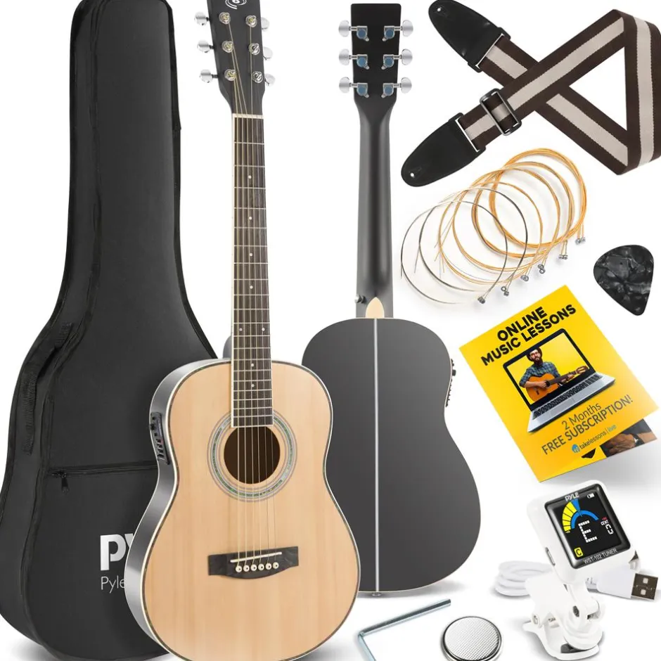 34" Electric Acoustic Guitar, Enhanced Sound, Spruce Plywood, Natural Finish<Pyle Clearance
