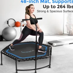48" Foldable Fitness Trampoline, Adjustable Handrail, 264 lbs Capacity<SereneLife Best