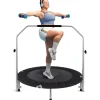 40" Foldable Mini Trampoline, Low-Impact Workout, Adjustable Handrail<SereneLife Online