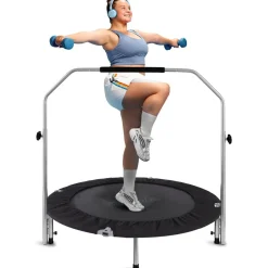 40" Foldable Mini Trampoline, Low-Impact Workout, Adjustable Handrail<SereneLife Online
